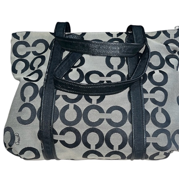 Coach Poppy Black Gray Signature Tote Bag - Picture 8 of 17